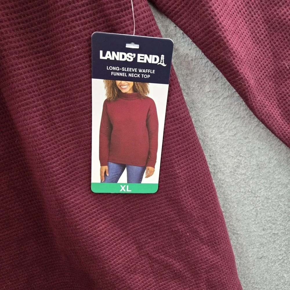 Lands'‎ End Women Shirt XL Burgundy Long-Sleeve Waffle Funnel Neck NWT